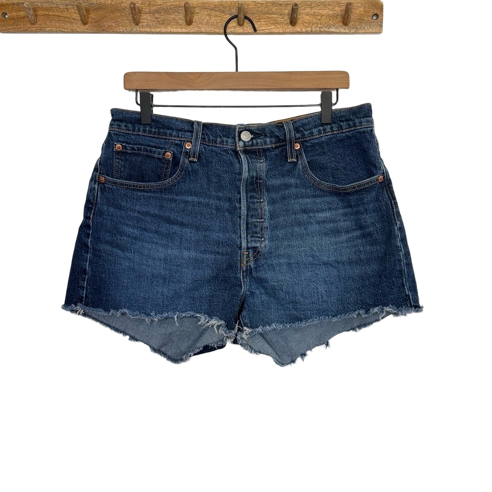 Levi Strauss 501 Shorts Denim High Waisted Frayed Hem Button Fly Size W 32